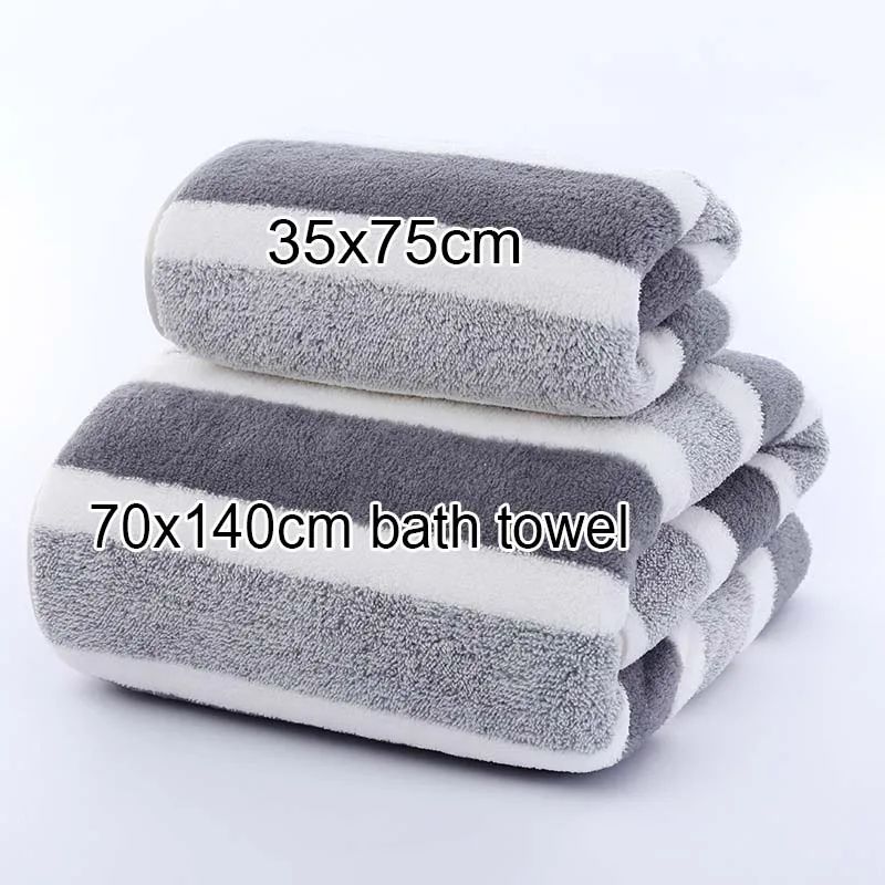 1 Set Striped Face Towel 35x75cm for Bathroom and Soft and Absorbent Quick-Drying Experience Microfiber Bath Towel 70x140cm