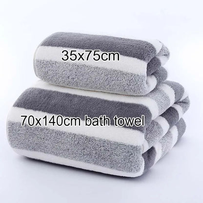 1 Set Striped Face Towel 35x75cm for Bathroom and Soft and Absorbent Quick-Drying Experience Microfiber Bath Towel 70x140cm