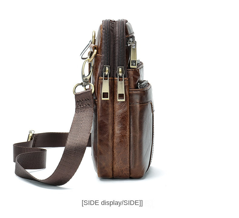 New Men's Cow Leather Chest Bag Man Small Shoulder Casual Male Crossbody Waist Bag