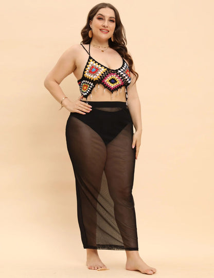Plus Size Plus Size Beachy See through Mesh Skirt Sexy Vacation Style Women's Half Body Skirt Beach Vacation Fashion plus Siz...