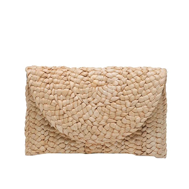 Corn Husk Weave Dinner Clutch Bag Women's Fashion Simple Solid Straw Large Purse Woman Summer Casual Vacation Ladies Wallet 2024