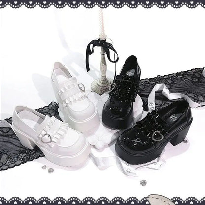 2025 Summer Sweet Bow Mary Janes: Women's Lolita Thick-soled Shoes, Block Heel, High Heel, Sweet-cool Style Leather Shoes