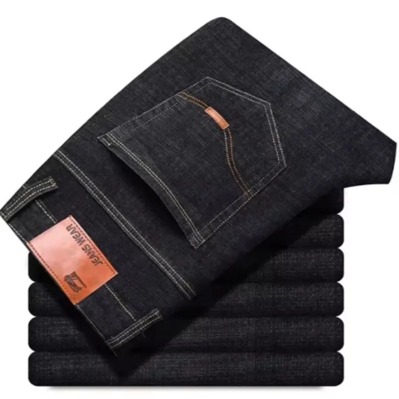 Calça Jeans Masculina Reta Masculina 2025 Nova Elástica Slim Fit Calças Confortáveis Macias de Negócios Calças Jeans Masculinas de Marca