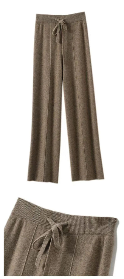 High Waist Knitted Woolen Wide Leg Pants Autumn Winter New Style Drapey Floor-Length Casual Trousers Skin-friendly Warm