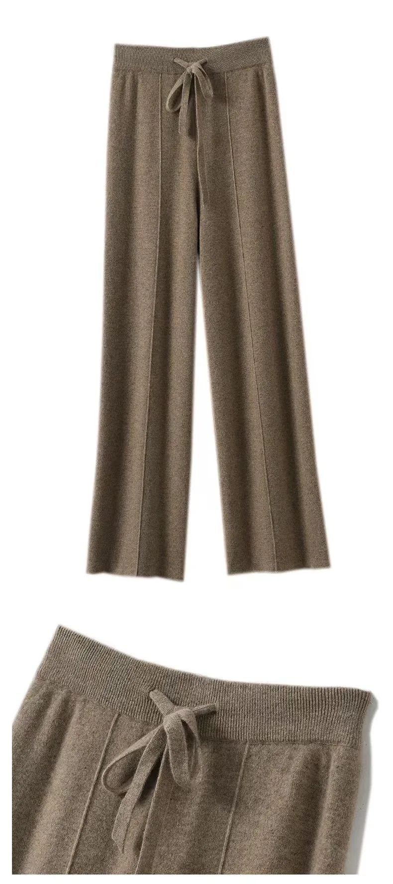 High Waist Knitted Woolen Wide Leg Pants Autumn Winter New Style Drapey Floor-Length Casual Trousers Skin-friendly Warm