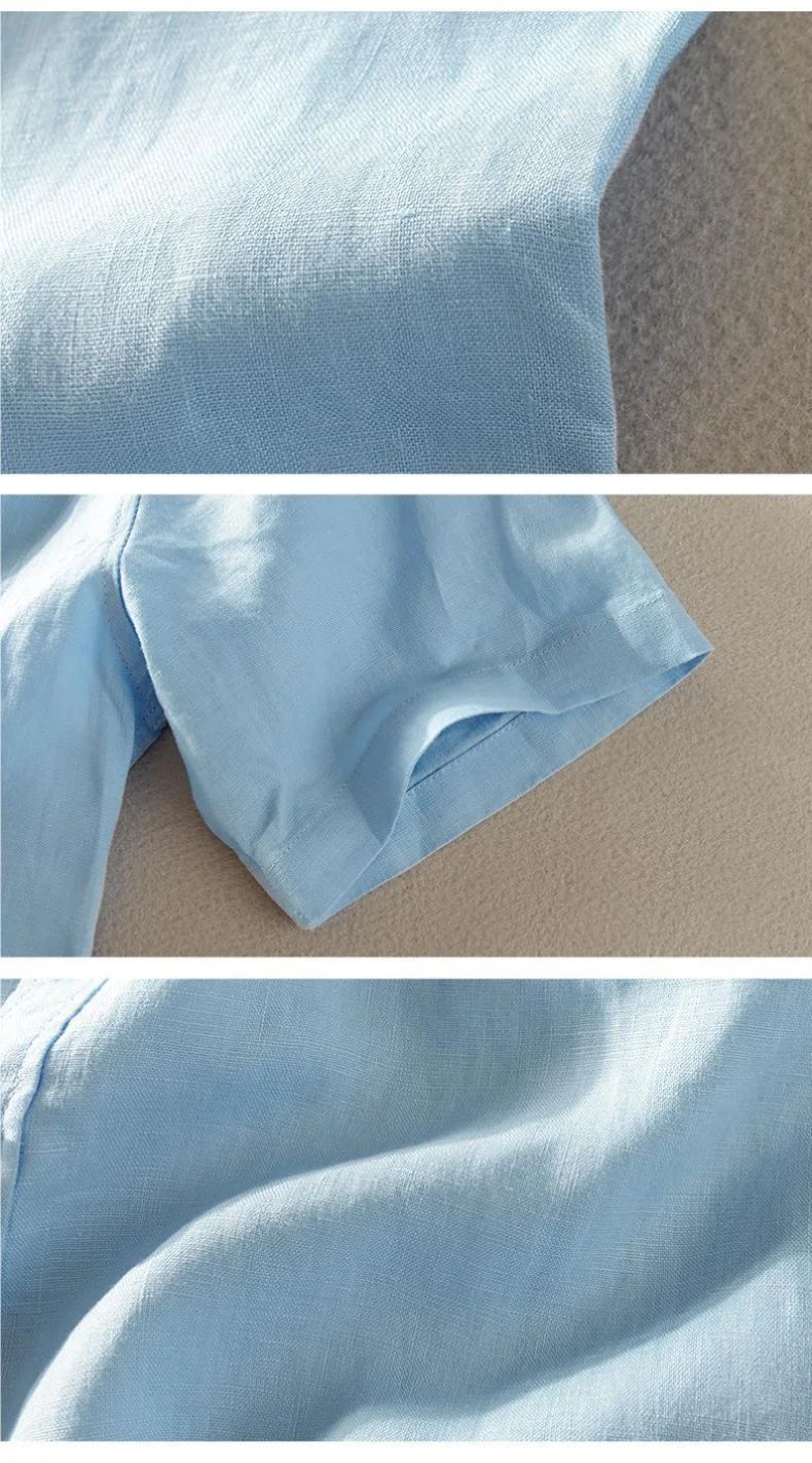 Short Sleeve Linen Shirt Men Simple Casual Retro Loose Style Youth Thin Basic Half Sleeve Cotton Linen Clothing