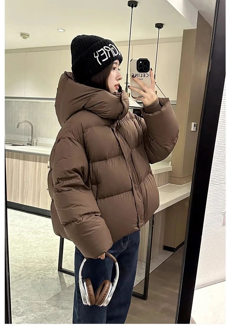 Hooded Cotton Jacket Women 2025 New Thickened Warm Long Sleeved Outwear Winter Korean Loose Solid Color Versatile Short Coat
