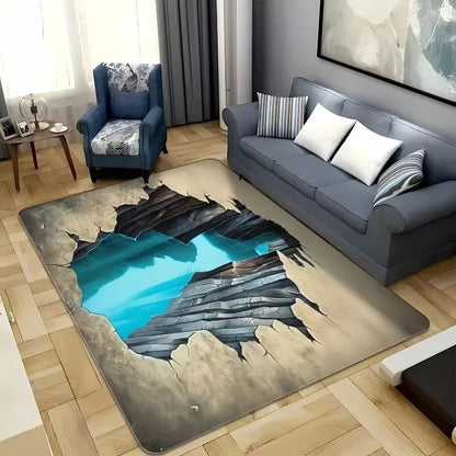 3D Desert Crack Water Fire Design Rug Non-Slip Machine Washable Carpet Fashion Bedroom Living Room Beach Style Floor Mat