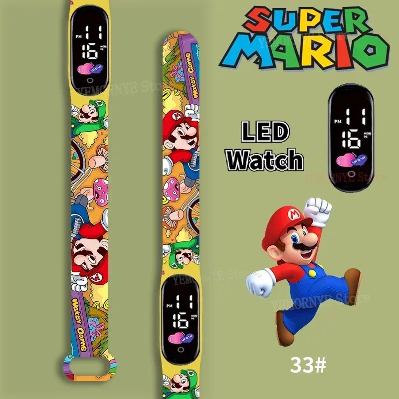 Mario Bros Children's Watches Action Figures Luigi Princess Peach Yoshi Bowser kids Sport Wristband Waterproof Digital Watch Toy