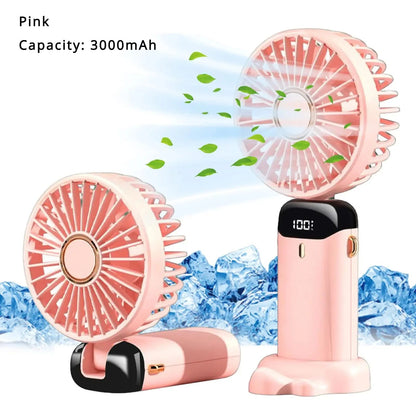 Ventilador Portátil Recarregável 5000mAh Dobrável 90° 5 Velocidades Mini Ar Condicionado Pequeno Ventilador Refrigerador de Ar com Display Digital LED