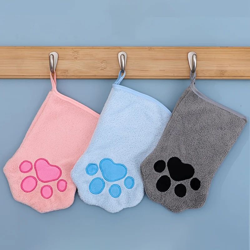 Luvas de Banho de Secagem Rápida para Cães Luvas de Higiene para Pets Multicores Macias com Estampa de Patinha para Cães e Gatos, Essenciais para Banho e Secagem