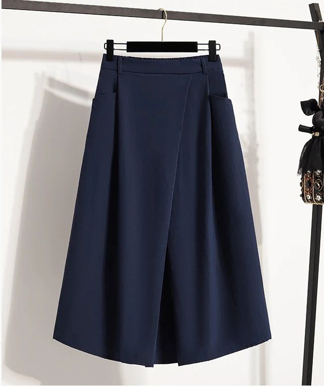 Summer Women Plus Size Skirt 2025 New High Waist Irregular Mid Long Skirt Woman Elastic Waist A Line Pleated Big Size Skirts