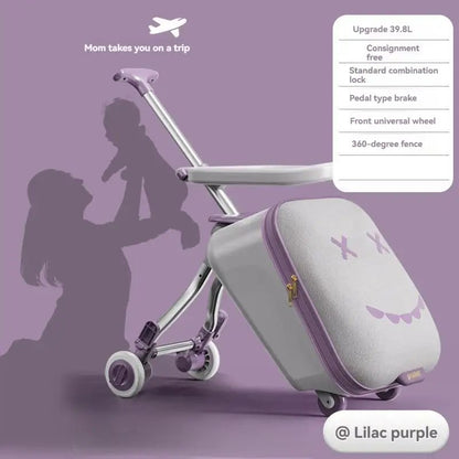 Mala de Viagem Infantil Trolley Acoplável em Avião com Rodas Giratórias Bagagem de Passeio e Andador de Bebê Dobrável