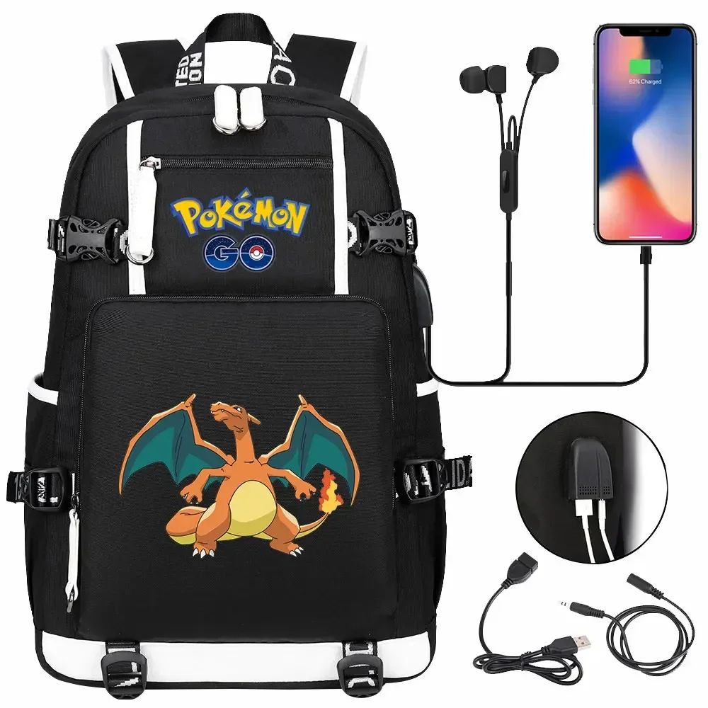 New Eevee Charizard USB Teenagers Schoolbags Women Men Laptop Travel Backpack Girl Boys Kids School Book Bags