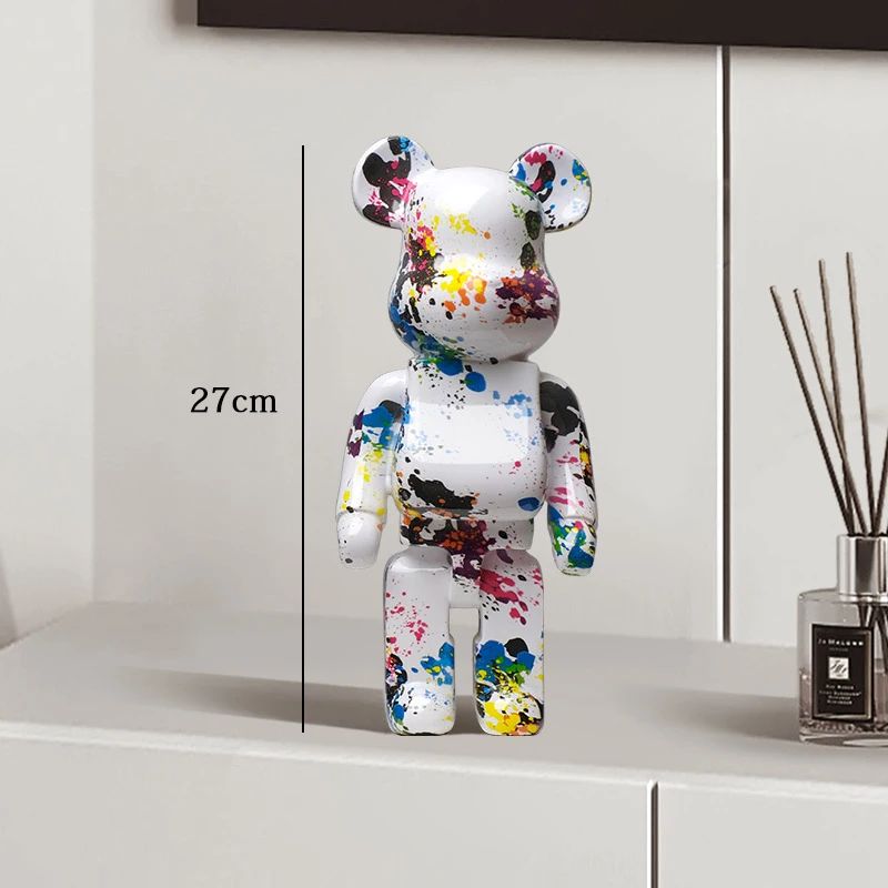 Estátua Urso Graffiti 27cm Bloco Tinta Urso Decoração Enfeites de Resina para Desktop Decoração de Casa Sala de Estar Urso Escultura de Chão Presentes