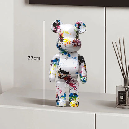 Estátua Urso Graffiti 27cm Bloco Tinta Urso Decoração Enfeites de Resina para Desktop Decoração de Casa Sala de Estar Urso Escultura de Chão Presentes