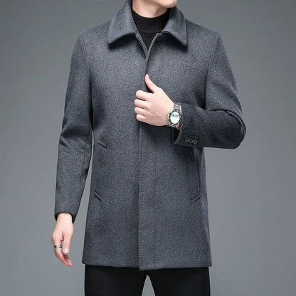 Business Casual Woolen Jackets Coats Long Overcoat High Quality Mens Winter Jackets and Coats Men Turn Down Collar Wool Blends