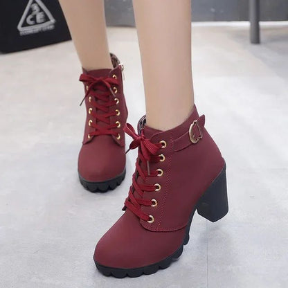 2024 New Spring Winter Women Pumps Boots High Quality Lace-up European Ladies Shoes PU High Heels Boots Fast Delivery