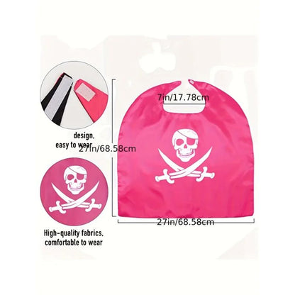 3-12Y  Pirate Skull Cape Toddler Play House Dress Up Cape Printed Pattern Holiday Performance Fashion Suit Halloween Party Gift