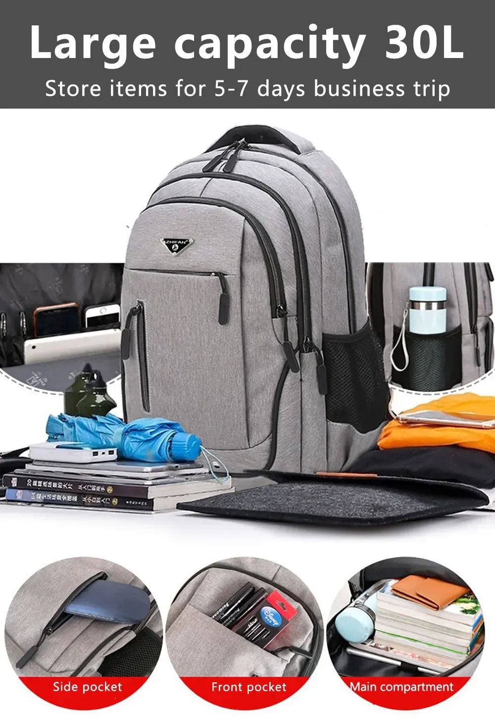 Large Capacity Backpack Men Laptop Backpacks 15.6 Oxford Black Solid High School Bags Teen College Boy Gril Student Backpack