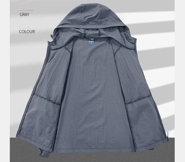 Men's UPF 50+ UV Protection Windbreaker Quick Dry Jacket Outdoor Sun-Protective Thin Hiking Fishing Cycling Hooded Sport Light