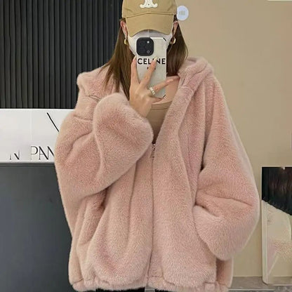 Winter New Short Fur Lined Leather Jacket Women's Hat Integrated Eco-friendly Lamb Fur Vest Women's Regular Style Coat