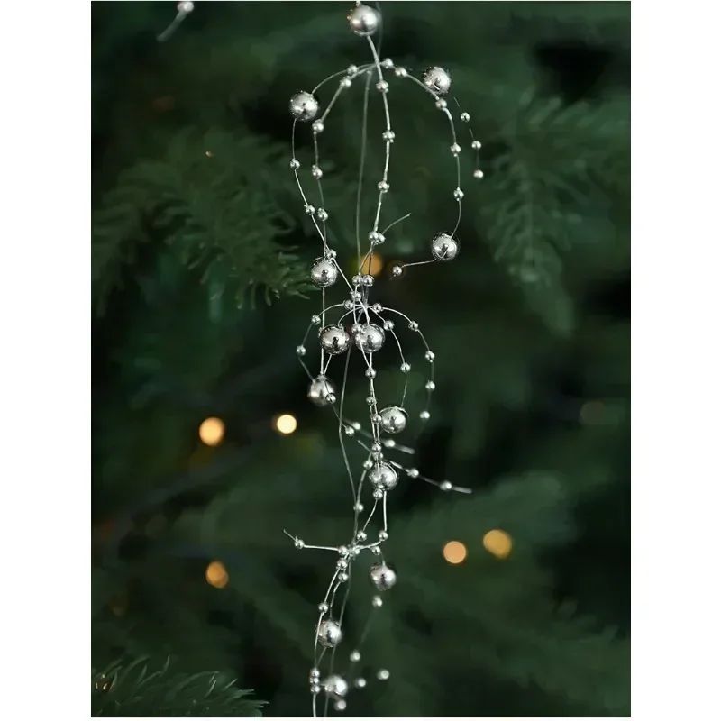 Christmas Pearl Bead Garland with Fishing Line Floral Hanging Ornament Bendable Design for Tree Decor Festival Party Arrangement