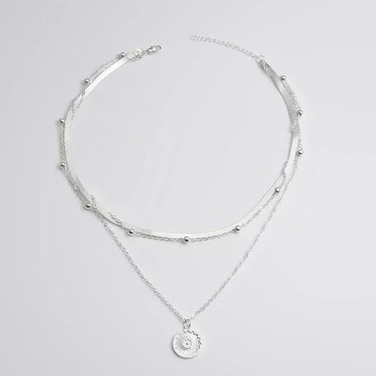 Colar Feminino de Prata Esterlina 925 com Três Camadas, Redondo, Corrente Snake Simples, Charm com Bola, Presente para Festa, Joia Exquisita Feminina
