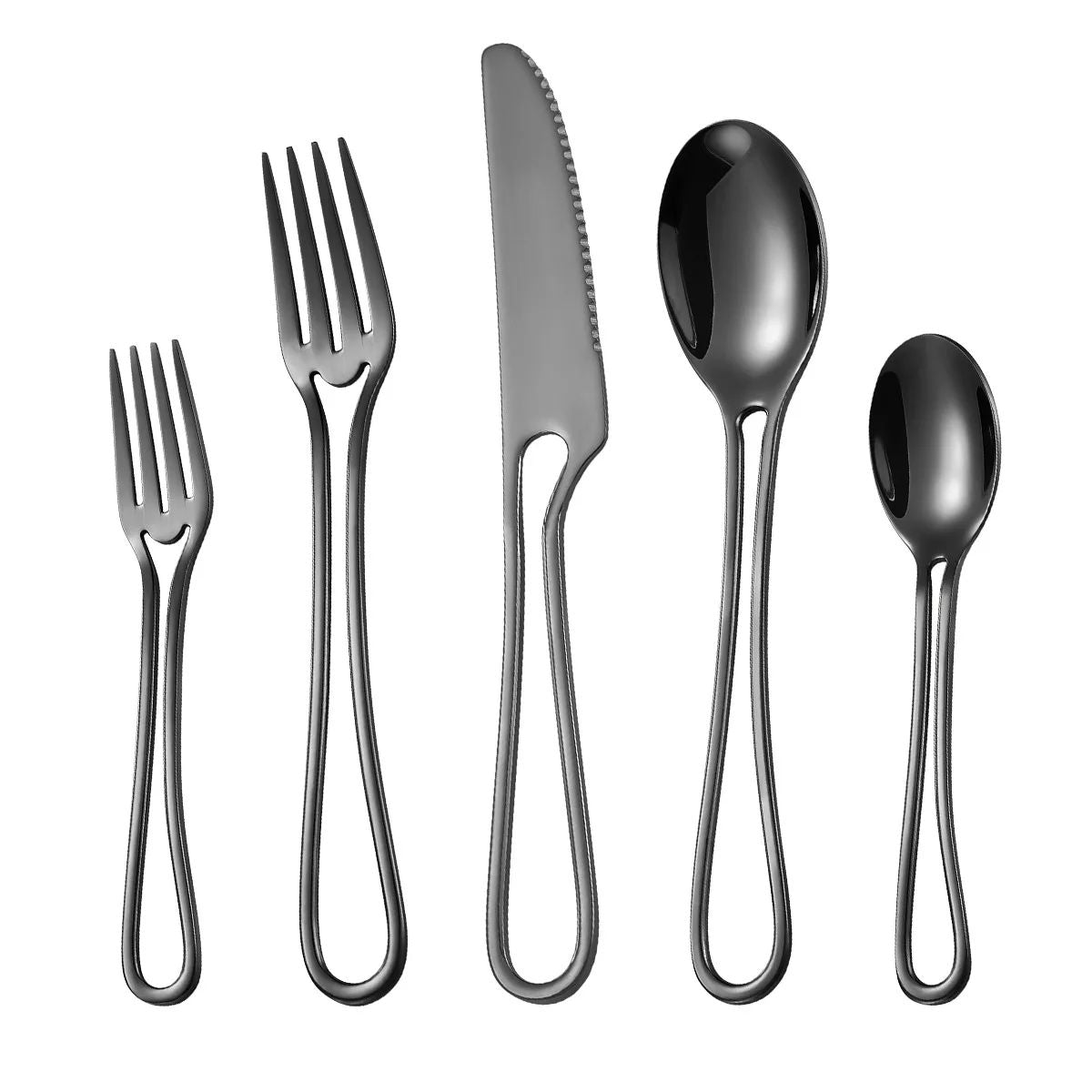 Conjunto de Talheres de 5 Peças em Aço Inoxidável Faca de Carne Garfo Colher de Sobremesa Talheres Colher de Chá Conjunto de Talheres para Casa e Restaurante