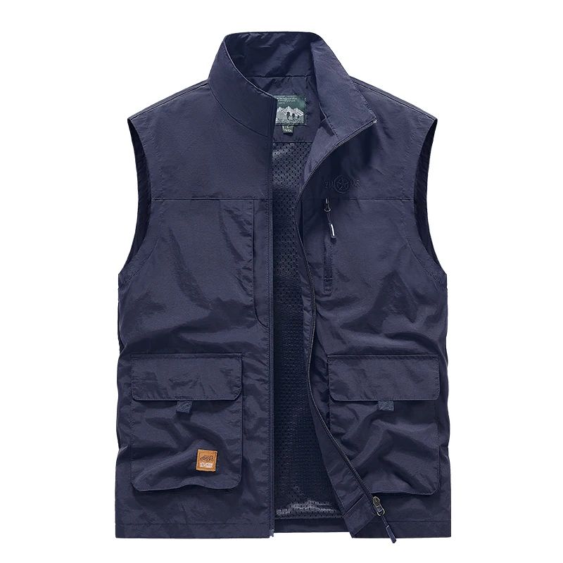 Colete Masculino de Pesca Casual Acolchoado Confortável para o Outono e Primavera, Cor Sólida, Sem Mangas, Para Homens, Corta-Vento