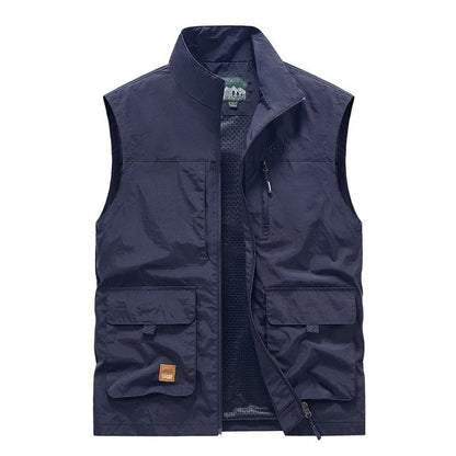 Colete Masculino de Pesca Casual Acolchoado Confortável para o Outono e Primavera, Cor Sólida, Sem Mangas, Para Homens, Corta-Vento