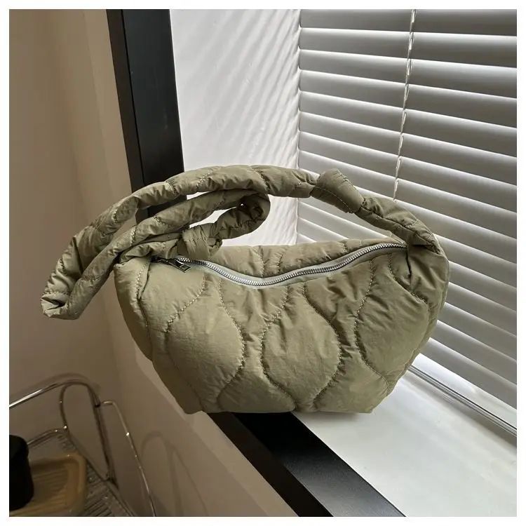 Puffer Shoulder Bag for Women Soft Down Cotton Padded Tote Handbag Purse Quilted Cross Body Bag Solid Color Bubbles Cloud Bag