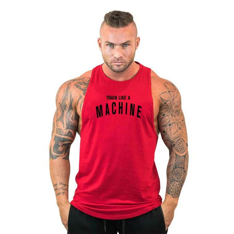 TRAIN LIKE A MACHINE Cotton Bodybuilding Tank Top Mens Workout Singlets Fitness Stringer Clothing  Sleeveless Men's casual vest