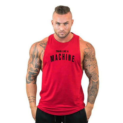 TRAIN LIKE A MACHINE Cotton Bodybuilding Tank Top Mens Workout Singlets Fitness Stringer Clothing  Sleeveless Men's casual vest