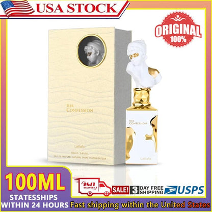 Lattafa Her Confession 3.40 Onças 100ml Perfume - Baunilha, Floral, Âmbar, Almíscar - Eau De Parfum Fragrância Feminina de Longa Duração