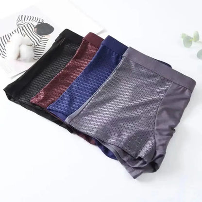 Men Breathable Boxers Ice Silk Mesh Men's Boxers Soft Breathable Underwear with Moisture-wicking Technology U Design for Comfort
