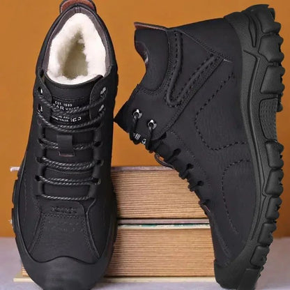 2025 Quente Venda Inverno Novo Sapatos de Algodão Mais Lã Grossa Casual Sapatos Esportivos Masculinos Tênis Cano Alto de Couro Moda Botas de Neve