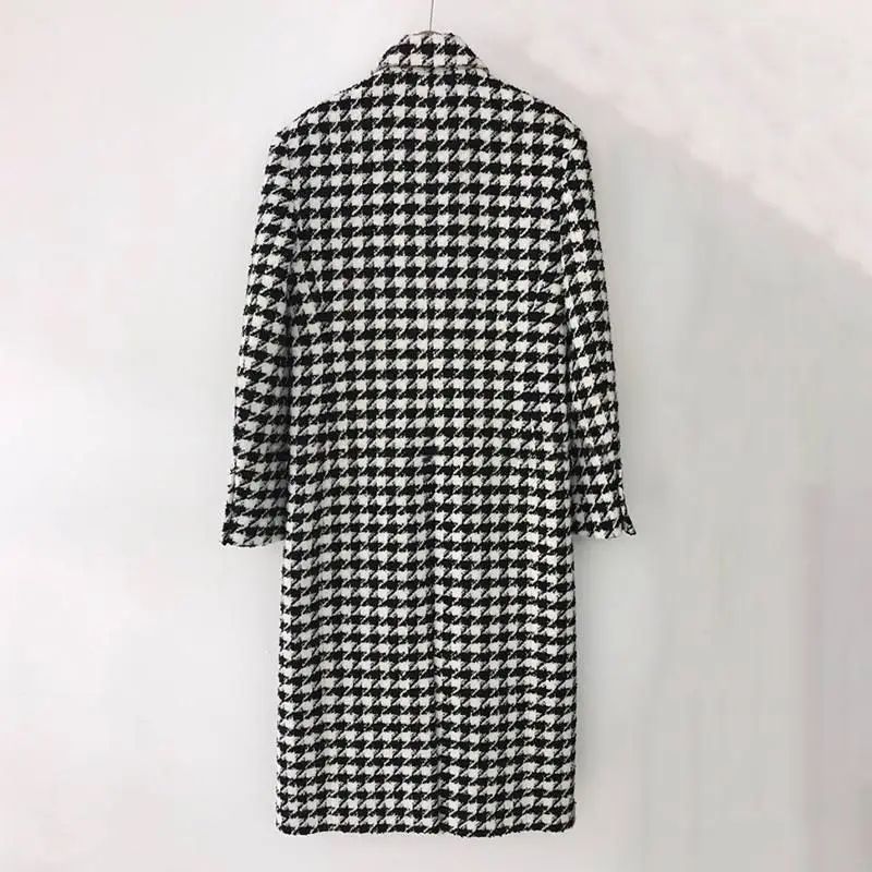 Women Autumn Winter Woolen Coat 2025 New Women Double Breasted Coat Korean Houndstooth Mid-Length Woolen Coat Lady Winter Jacket