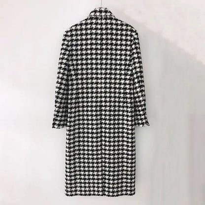 Women Autumn Winter Woolen Coat 2025 New Women Double Breasted Coat Korean Houndstooth Mid-Length Woolen Coat Lady Winter Jacket