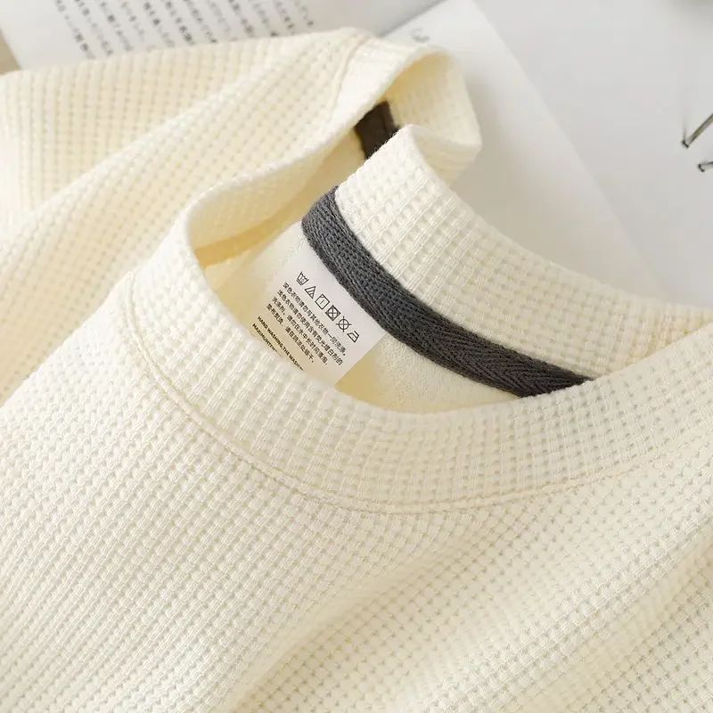 Men's Summer Waffle Round Neck Short Sleeve T-Shirt Comfortable Breathable Short-Sleeved Top for Casual Wear