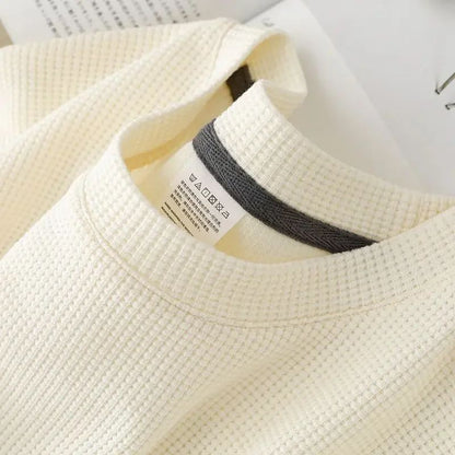 Men's Summer Waffle Round Neck Short Sleeve T-Shirt Comfortable Breathable Short-Sleeved Top for Casual Wear