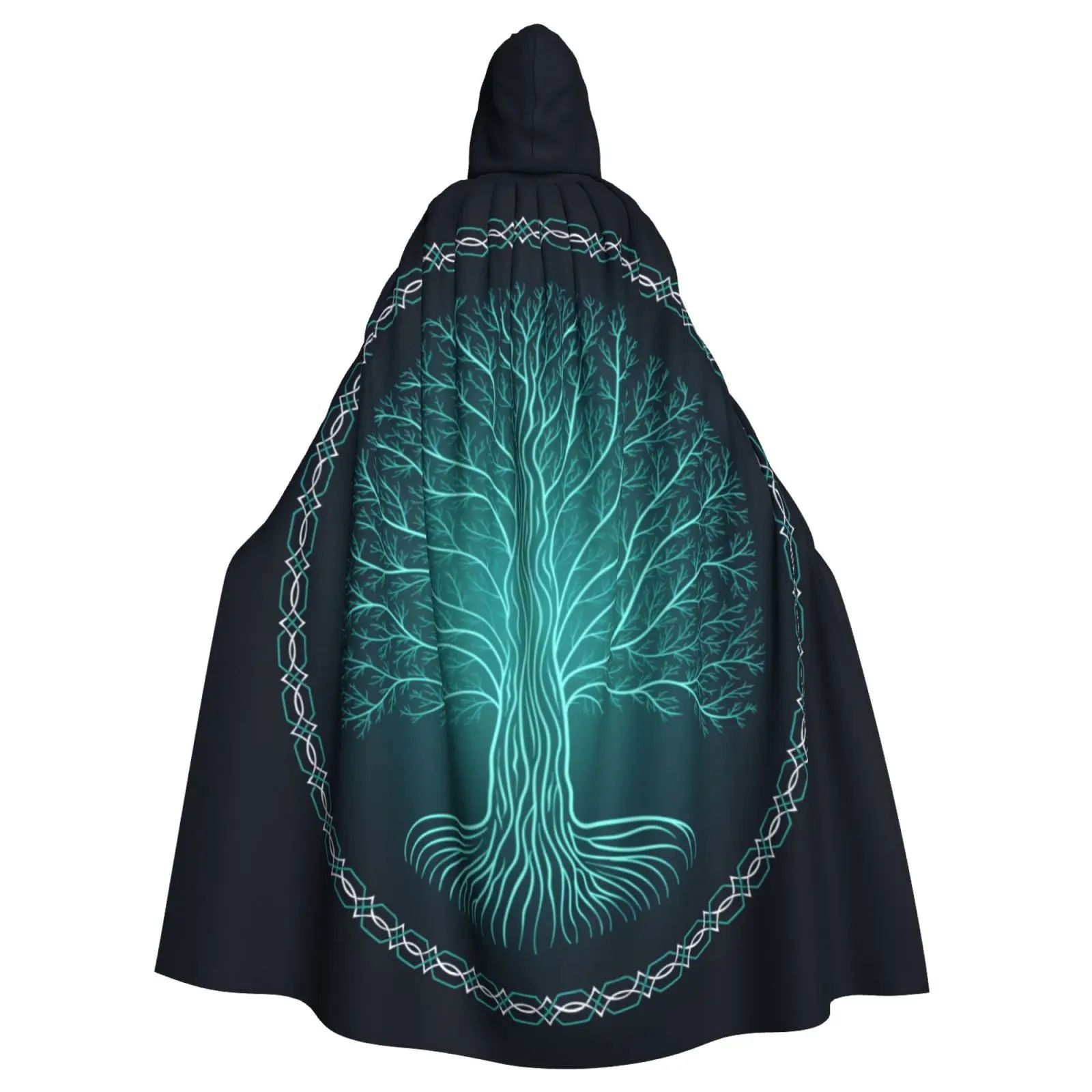 Tree Of Life Celtic Adult Cloak Cape Hooded Medieval Costume Witch Wicca Vampire Elf Purim Carnival Party