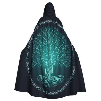 Tree Of Life Celtic Adult Cloak Cape Hooded Medieval Costume Witch Wicca Vampire Elf Purim Carnival Party