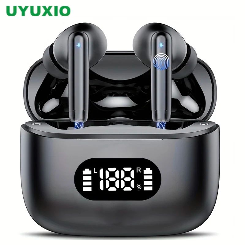 Fone de Ouvido Sem Fio UYUXIO com Cancelamento de Ruído de 40dB Bluetooth 5.3 Fone ENC com Display LED Fones de Ouvido TWS HD Modo Transparência
