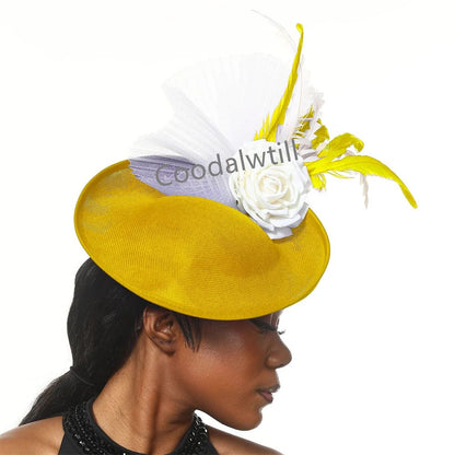 Navy Mesh Fascinator Wedding Women Hat Ladies Royal Ascot Headpiece For Festival Party Pillbox Cap Flower Headwear Church Event