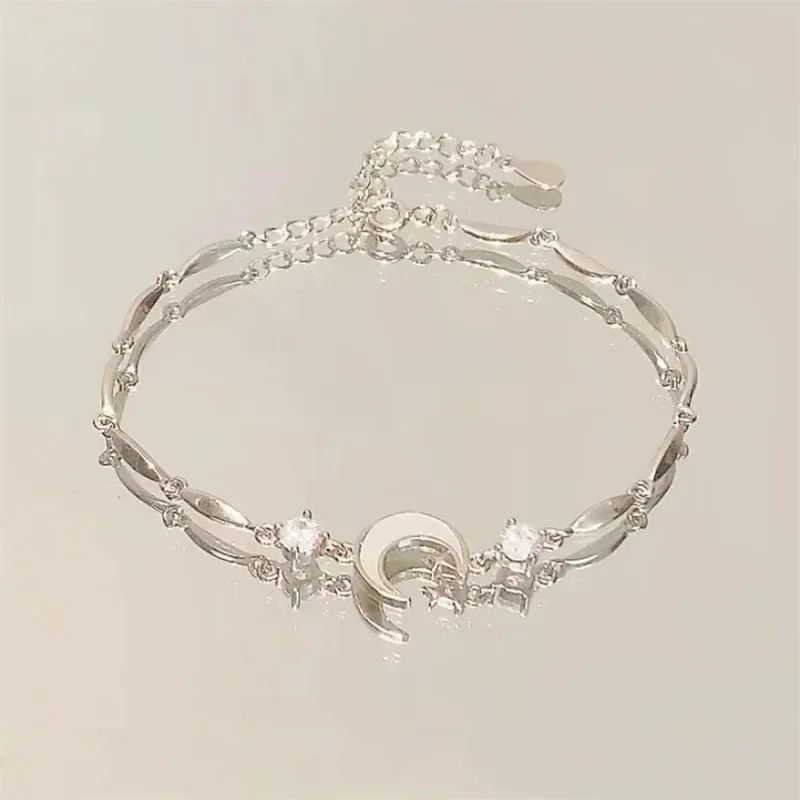 Pulseiras de Cerejeira de Cristal Rosa Brilhante para Mulheres Meninas Doce Lua Laço Flores Zircônia Pulseira Festa Joias Estéticas