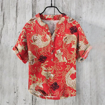 Spring and summer men's and women's shirts independent station casual fish pattern Hawaiian style printed shirts men's tops