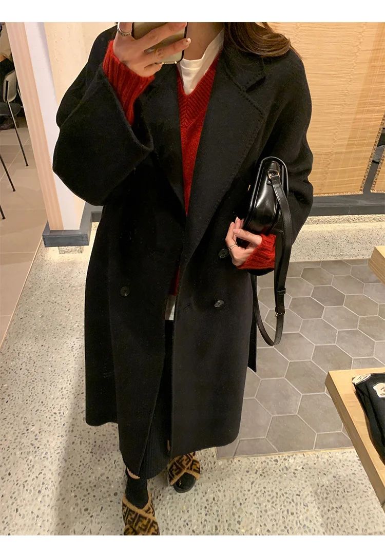 Casaco Feminino de Lã de Comprimento Médio Outono Inverno Estilo Camel Hepburn Casaco Folgado Marca Chinesa de Moda