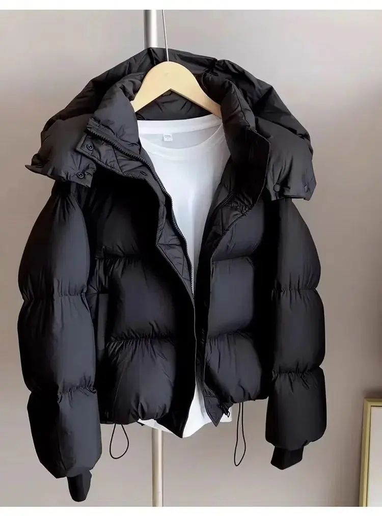 Hooded Cotton Jacket Women 2025 New Thickened Warm Long Sleeved Outwear Winter Korean Loose Solid Color Versatile Short Coat