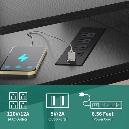 HOT-L Shaped Desk With Power Outlets  LED Lights, 67" Computer Desk With File Drawer, Corner Desk Home Office Desks